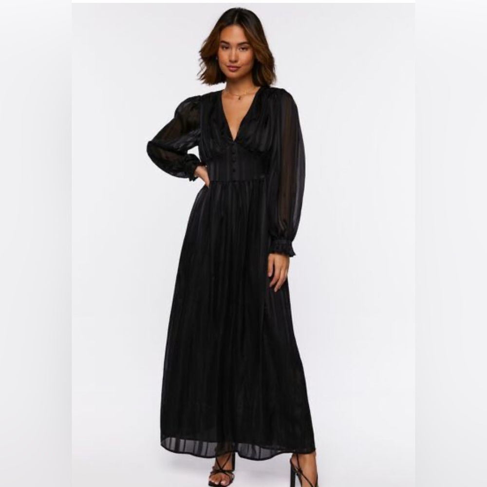 Forever 21 Black Chiffon Peasant-Sleeve Maxi Dress
